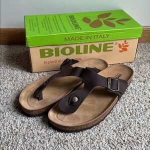 New Bioline Men’s Cork Suede Leather Thong Sandals Italy Eu 43 US 10 Birkenstock